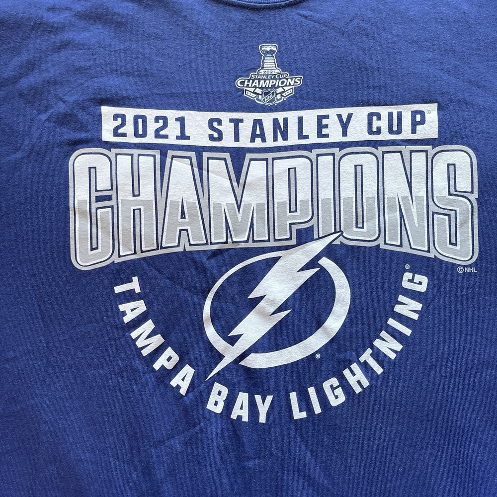Tampa Bay Lightening NHL Stanley Cup 2021 Blue Cotton‎ T Shirt Mens XL